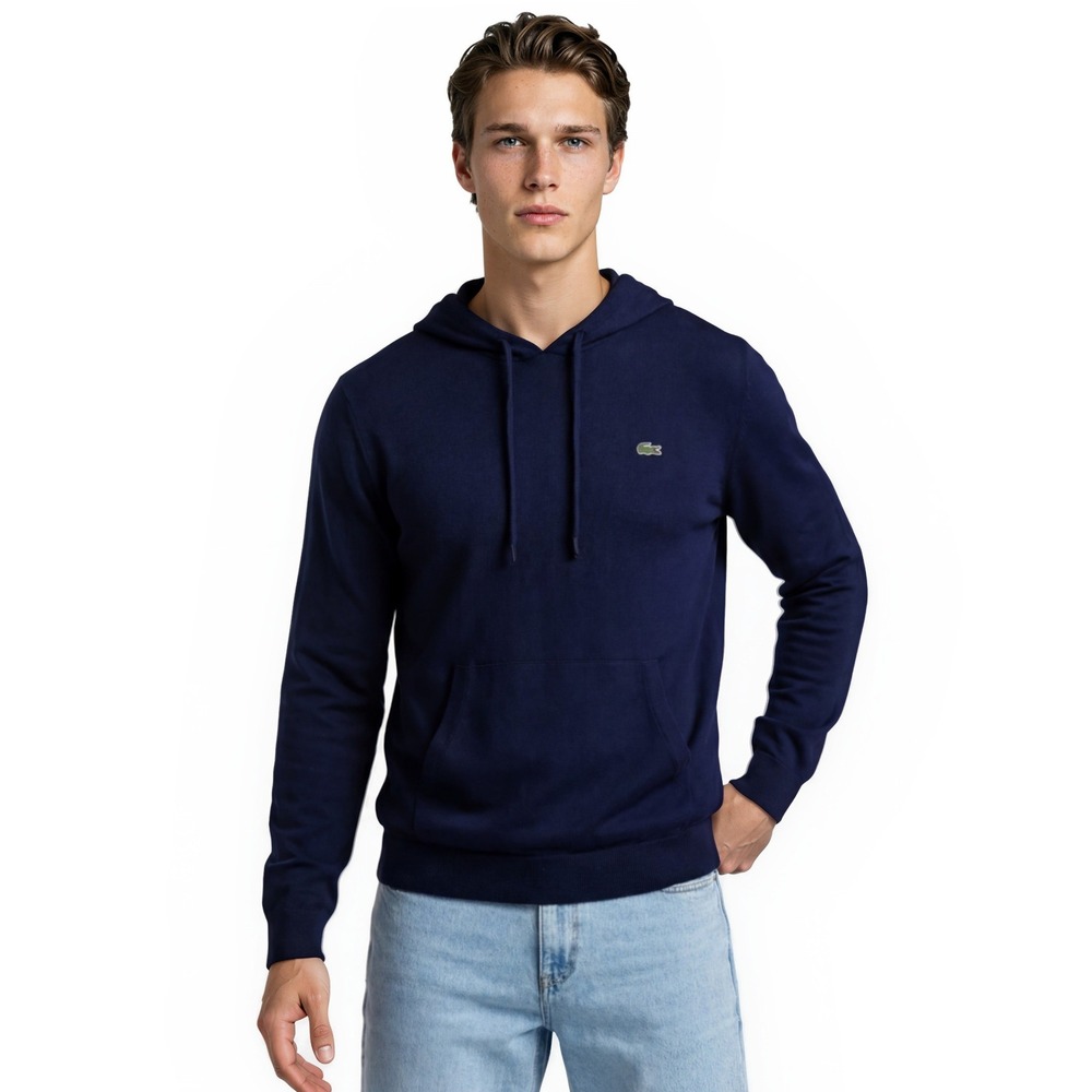 New Lacoste Hoodie Men's Size 4XL Navy Blue Cotton Regular Fit Sweatshirt